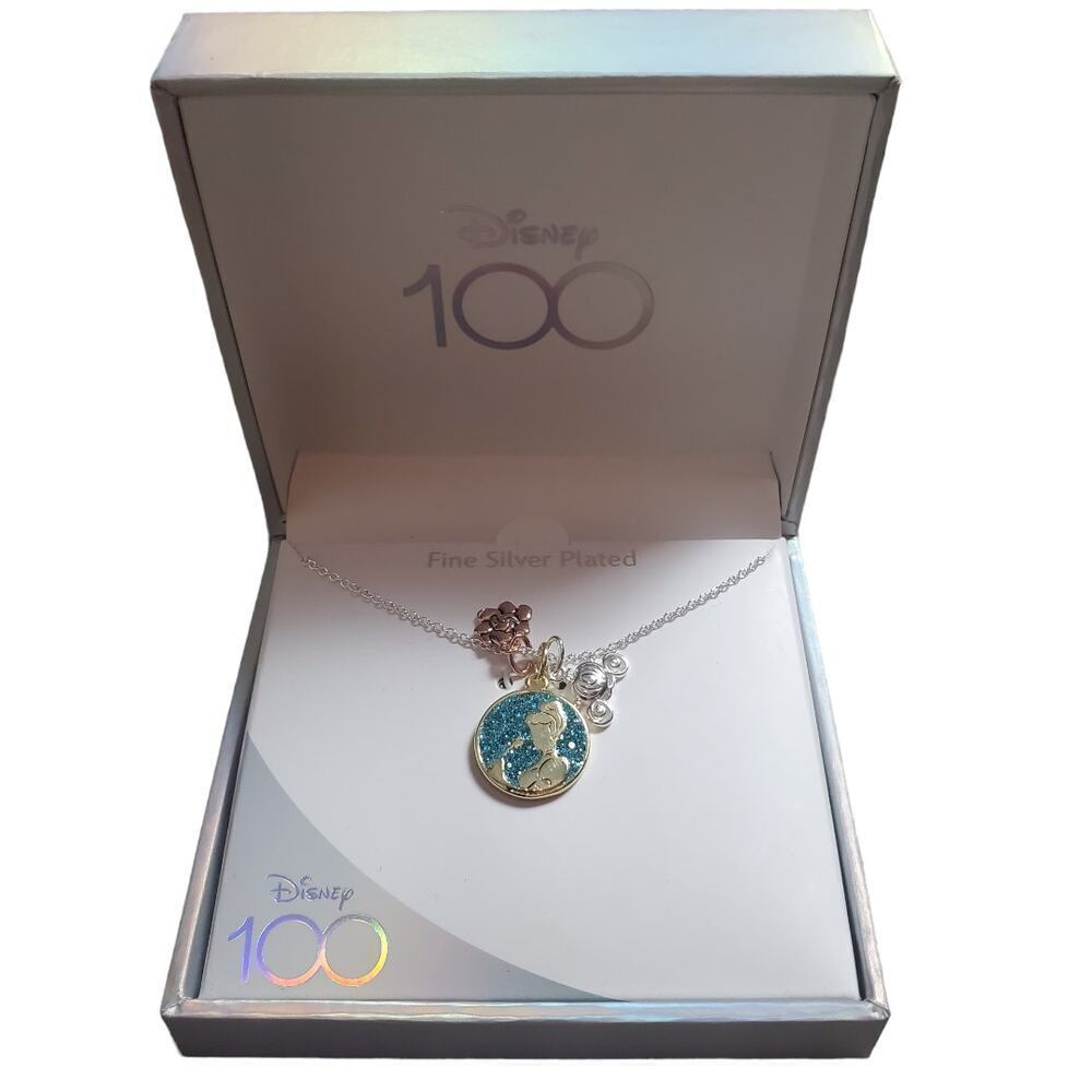 Disney 100 Fine Silver Plated Cinderella Pumpkin Floral Pendant Necklace